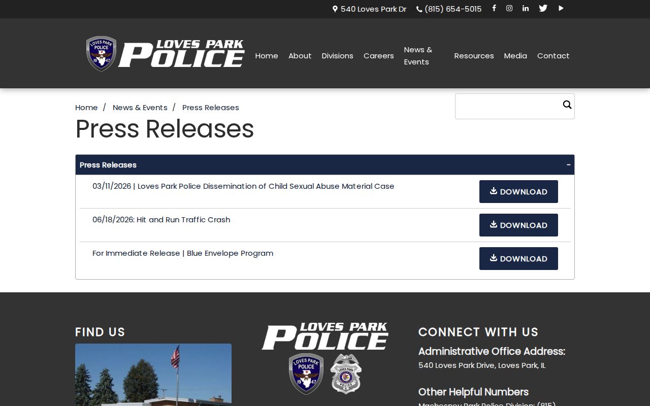 Loves Park Police Department press releases page