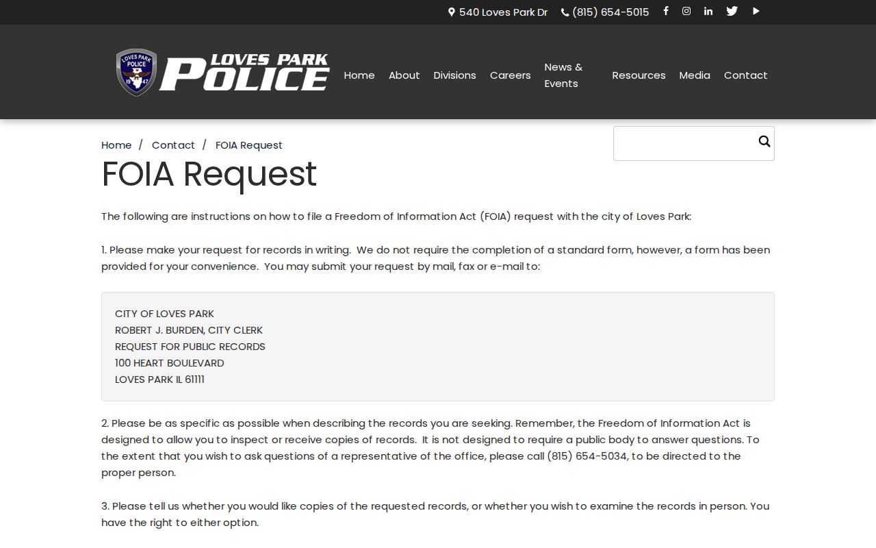 Official Loves Park FOIA request page